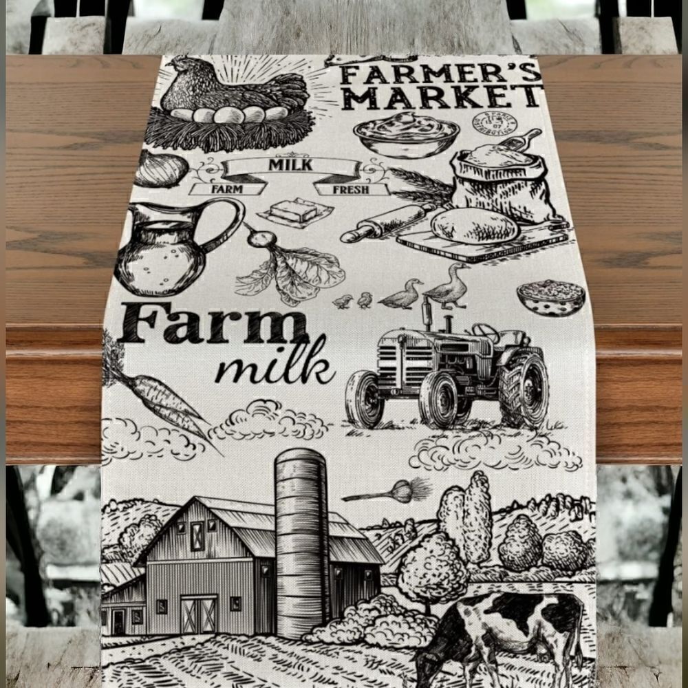 Tractor Milk Farm Table Runner, Cow House Fall Kitchen Dining Table Decoration